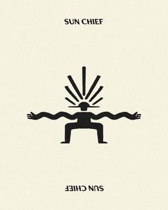 the sun chief logo is shown in black and white, with an image of a man holding