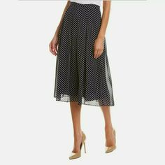 Anne Klein Black -White Dot Box Pleat Midi Skirt Size 2 Warm Skirts, Knife Pleated Skirt, Red Floral Skirt, Below The Knee Skirt, Ivory Skirt, Brocade Skirt, Bias Cut Skirt, Striped Midi Skirt, Petite Skirt