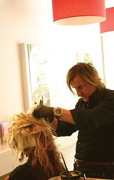 Vasken working his creative magic at the salon. The Salon, Dreadlocks, Hair Color, Hair Styles, Hair, Beauty, Hair Colour