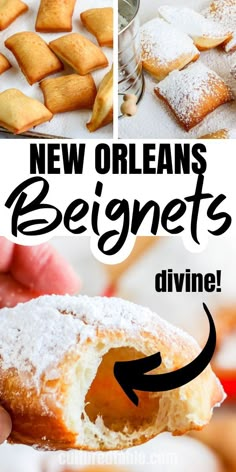 a collage of new orleans's beginner's divine pastries and desserts