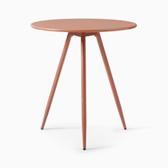 a small round table with wooden legs and an orange top, against a white background