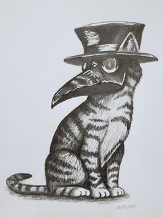 a drawing of a cat wearing a top hat