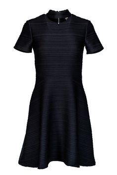 Current Boutique-Shoshanna - Black Ripple Texture Fit & Flare Dress Sz 2 Flattering Black A-line Dress, Flattering Fit And Flare Black Mini Dress, Flattering Black Fit And Flare Mini Dress, Flattering A-line Black Mini Dress, Black Fit And Flare Mini Dress, Black Dress With Flattering Cut, Black Dresses With Flattering Cut, Black Party Dress With Flattering Cut, Black Fitted Dress With Flattering Cut