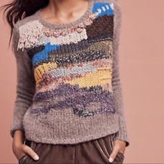 Hand Knit By Dollie For Anthropologie. This Sweater Is A “Hand Knit” Work Of Art Yarn Is Soft And Not Itchy. Casual Fair Isle Knitting Pattern For Fall, Bohemian Knitted Top For Winter, Knit Tops For Fall, Fall Knitting Pattern With Fair Isle Design, Fall Fair Isle Knitting Pattern, Hand Knitted Tops For Fall, Knit Sweater With Fair Isle Pattern For Layering, Fair Isle Knit Sweater For Layering, Multicolor Hand Knitted Tops For Fall