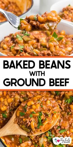 baked beans with ground beef in a skillet