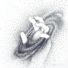 an airplane is flying through the air with lots of dots