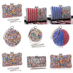 Elegant Multicolor Evening Clutch, Glamorous Hand-embellished Clutch For Festive Occasions, Multicolor Vintage Clutch For Evening, Multicolor Rhinestone Clutch For Gift, Elegant Multicolor Clutch With Rhinestones, Clutch Evening Bags, Prom Clutch, Glitter Purse, Rhinestone Handbags