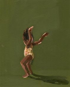 a painting of a person jumping in the air to catch a frisbee with one hand