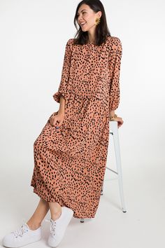 We love a good maxi dress! This one features an asymmetrical dropped wasit, which creates a relaxed silhouette. Dress has a back button closure for a pull-on fit. *also offered in red* Chic Relaxed Fit Maxi Dress, Casual Flowy Maxi Dress For Daywear, Relaxed Fit Maxi Dress For Daywear, Modest Maxi Dress For Day Out, Relaxed Fit Viscose Maxi Dress For Daywear, Casual Viscose Maxi Dress For Daywear, Relaxed Fit Viscose Midi Maxi Dress, Modest Maxi Dress With Relaxed Fit, Chic Maxi Dress With Wide Hem