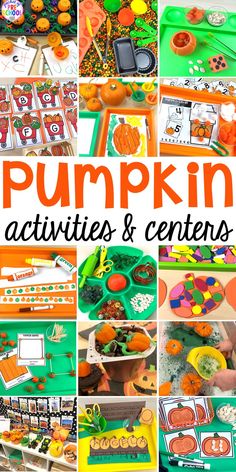 pumpkin activities and centers for kids to play with in the fall or halloween themed classroom