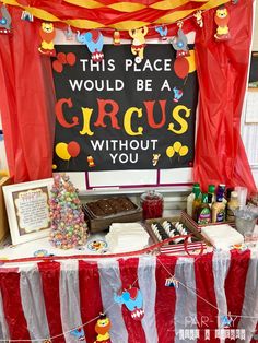 a circus themed birthday party with decorations and food on the table for kids to eat