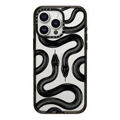 an iphone case with black and white snakes on it