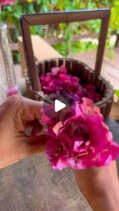 a person holding a flower in their hand with the video screen showing how to use it