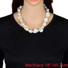 Huge Baroque Real Pearl Necklace Featuring various length choices, this baroque pearl necklace is made of 15-16 mm big freshwater baroque pearls and finishes with a polished Silver clasp which can prevent a metal allergic reaction. This super-big baroque pearl necklace is handmade by experienced craftsmen. It is made from real, shining, big baroque pearls. The baroque pearl necklace makes a bold statement "The pearls are luminous and look like the photo in size and appearance. Great necklace if Pear-shaped Single Strand Baroque Pearl Jewelry, Single Strand Baroque Pearl Necklaces, Single Strand Baroque Pearl Necklaces In Pear Shape, Single Strand Pear-shaped Baroque Pearl Necklaces, Elegant Shell Necklace With Baroque Pearl Drop, Baroque Single Strand Pearl Necklace, White Baroque Pearl Single Strand Necklace, White Baroque Single Strand Pearl Necklace, White Baroque Pearl Jewelry