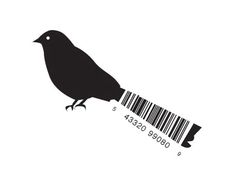 a black bird sitting on top of a barcode