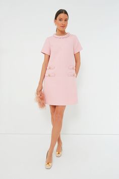 Jackie 2016, Cute Work Outfit, Pink Tweed Dress, Timeless Closet, Jackie Dress, Mod Look, Designed Shoes, Pink Tweed, The Shift