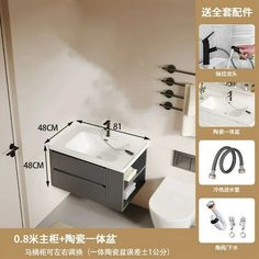 the bathroom is equipped with an automatic toilet and sink, which are connected to wall mounted faucets