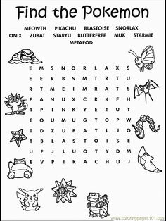 a black and white image with the words find the pokemon on it, which includes pictures of