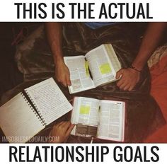 two people holding open bibles with the words, this is the actual relationship goals