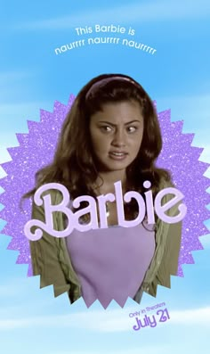 the poster for barbie's movie barbie is shown in front of a blue sky