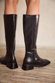 Vagabond Blanca Tall Boots | Free People Vagabond Boots Outfit, Womens Tall Black Boots, Vagabond Boots, Vagabond Shoes, Heel Boots For Women, Boots Square Toe, Black Knee High Boots, Black Boots Tall, Tall Leather Boots