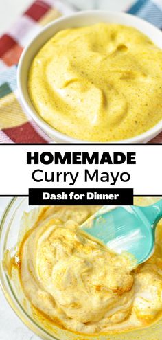 homemade curry mayo in a bowl with a spoon