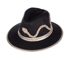 Complete your look with a stylish Laines London woven hat.  The hat is embellished with a hand embellished design and is perfect for the beach, holidays or to give any outfit a fabulous finish.  The straw hat is trimmed with our signature gold binding & logo.  All our hats are size adjustable with a hidden Velcro tightening strap.  Match your hat with our sandals, bags, and clothing from our new summer collection. Wipe clean only Luxury Fedora Straw Hat For The Beach, Luxury Fedora Straw Hat For Beach, Luxury Curved Brim Hat For The Beach, Luxury Curved Brim Hat For Beach, Luxury Curved Brim Beach Hat, Luxury Summer Beach Fedora, Luxury Beach Hats For Summer, Luxury Adjustable Fedora For The Beach, Luxury Adjustable Fedora For Beach