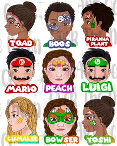 Easy Face Paint, Fairy Face Paint, Kids Catalogs, Face Painting For Boys, Mario Video Game, Peach Mario, Book Character Costumes, Festival Face, Face Painting Easy