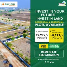 an aerial view of a farm land with the words invest in your future investment and commercial plots