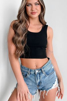 Candid Responses Brami Crop Tank (Black) · NanaMacs Trendy Black Crop Top, Black Crop Top Tank, Flying Monkey Jeans, White Birch, Black Crop Top, Large Dress, Top Tank, Outfit Combinations, Jeans Size Chart