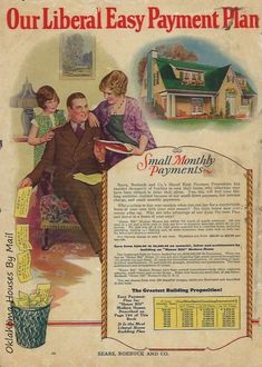 an old advertisement for the homeowner's family savings system, with two people sitting