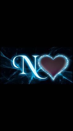 the word no with a heart on it in blue and pink lights, against a black background