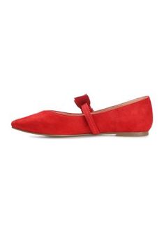 In these Mary Jane flats, you'll always take on the day with confidence. The Aizlynn by Journee Collection is a pointed-toe flat detailed with a strap at the vamp topped with a darling bow accent. This timeless look fits like a dream, thanks to the soft vegan leather and padded insole. | Journee Collection Women's Aizlynn Flats, Red, 7.5M Red Ballet Flats For Spring Formal, Red Ballet Flats For Spring Formal Occasion, Red Formal Ballet Flats For Spring, Red Spring Formal Ballet Flats, Red Slip-on Ballet Flats For Formal Occasions, Red Ballet Flats For Spring, Spring Slip-on Flats With Red Sole, Red Pointed Toe Ballet Flats For Spring, Red Low Heel Flats For Spring