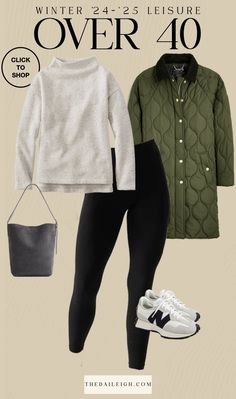 Winter Capsule Wardrobe 2024-2025 Over 40, Winter Leggings Outfits Over 40, Leggings Outfit Ideas Over 40, What To Wear in Winter Over 40, Winter Leisure Wardrobe Over 40