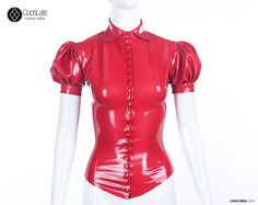 Eye catching latex blouse, it has fitted puffed sleeves, round collar and front popper fastening. Available in your choice of a variety of colors. Shown in plain red. If you choose made to measure option we will contact you, so you can provide your measurements. If you would like to order a standard size just specify size upon purchase. This item is made to order, if you need garments for specific time please, contact. Latex Top, Womens Blouses, Clothing Inspiration, Puff Sleeve Blouse, Dark Fashion, Womens Clothing Tops, Puff Sleeve, Sleeve Blouse, Blouses For Women