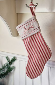 a christmas stocking hanging from a hook