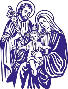 an image of the virgin mary and jesus with a child on her lap, in blue ink