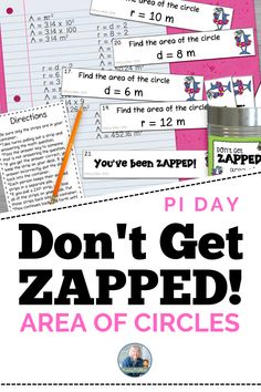 a poster with the words don't get zapped area of circles