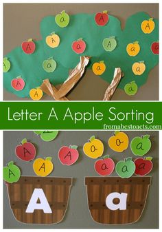 the letter a apple sorting activity is made with paper and cutouts to look like an apple