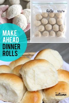 rolls and buns with the words make ahead dinner rolls