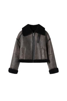 Retro Edge Meets Modern Chic: Shearling-Lined Biker Style ( Pre-sale - Expected to ship out within 7-10 days ) Dive into the vintage charm with our Distressed Shearling Collar Cropped Sheepskin Biker Jacket. A classic autumn staple, this jacket combines the rugged texture of a motorcycle jacket with the luxurious warmth of shearling. Despite its substantial feel, it's surprisingly lightweight and not cumbersome, ensuring both warmth and a sense of security. The custom-aged leather surface create Fall Shearling Biker Jacket With Padded Collar, Winter Sheepskin Biker Jacket With Padded Collar, Sheepskin Leather Jacket With Faux Fur Lining, Winter Sheepskin Leather Jacket With Padded Collar, Shearling Biker Jacket With Zipper Closure, Shearling Biker Jacket With Long Sleeves, Shearling Leather Jacket With Faux Fur Trim, Long Sleeve Shearling Leather Jacket With Faux Fur Trim, Sheepskin Biker Jacket With Faux Fur Trim