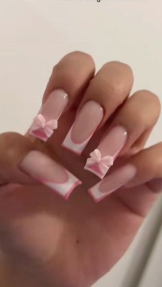 Pink And White French, White French Tips, Acrylic Nail Set, Hard Nails, Unique Acrylic Nails, Long Square Acrylic Nails