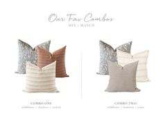 four pillows with different colors and designs on them