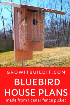 a bird house with the words diy birdhouse predator guard on it's side