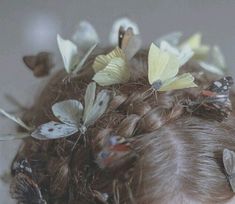 there are many butterflies on top of the hair