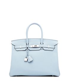 A rare and stunning Hermes Birkin in the most coverted size 30, made from the most durable Clemence leather! Ciel or Pale Blue is a rare and beautiful colour. It's lighter than Blue Jean and matches with most colours. Certainly a gem to add to your collection! On sale at www.hauterobe.com Blue Birkin Bag, Hermes Birkin Blue, Birkin Blue, Blue Birkin, Birken Bag, Ostrich Bag, Hermes Birkin Handbags, Hermes Watch, Birkin 30