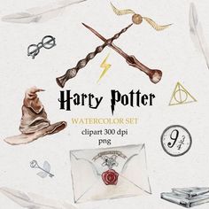 harry potter watercolor set clipart 300 dpi png