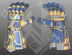 an image of a papercraft character from the video game overwatching, with blue and gold armor