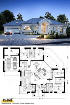 two story house plan with garage and living room