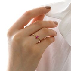 "This 14k Gold Magenta Zircon Gemstone Ring has 4 other color options. It is always elegant and sparking. Create a combination with the colors or pick your favorite one. They are undeniably beautiful.  No matter what, know that you will shine with this ring! 14k Gold Pink Zircon Gemstone Ring is also avaliable: https://www.etsy.com/listing/1362946211/ 14k Gold Purple Zircon Gemstone Ring is also avaliable: https://www.etsy.com/listing/1349082078/ 14k Gold White Zircon Gemstone Ring is also avali Minimalist Rose Gold Ruby Ring For Gift, Minimalist Rose Gold Ruby Ring As Gift, Minimalist Ruby Ring With Prong Setting Gift, Minimalist Ruby Birthstone Ring Gift, Minimalist Yellow Gold Ruby Ring Gift, Minimalist Ruby Ring With Prong Setting, Zircon Ring, 14k Gold Ring, Dainty Ring